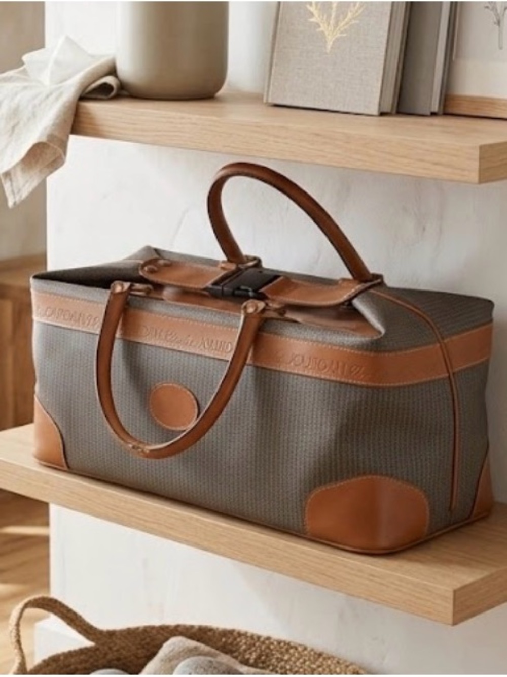 Vintage Charles Jourdan "Actif" Weekender Duffel with Brown Leather Trim